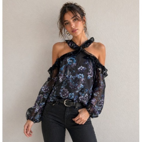 Forever 21 Tops - Womens Small Blouse Dark Floral Sheer Velvet Burnout Detached Sleeves Whimsigoth